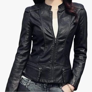 Elegant Black Leather Jacket for Women
